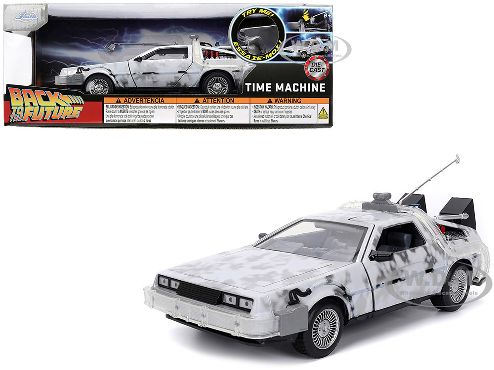 Jada 1:24 DMC DeLorean Time Machine Brushed Metal (Frost Version) with Lights "Back to the Future" (1985) Movie "Hollywood Rides" Series 1/24 Diecast Model Car