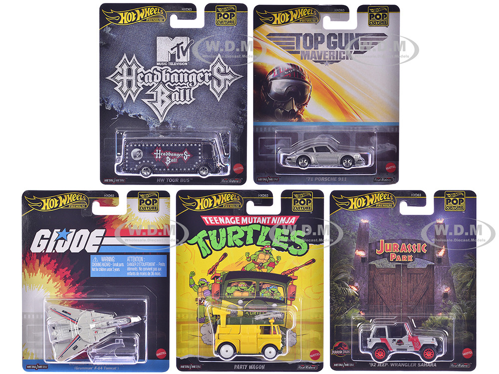 "Pop Culture 2025" 5 piece Set K "Premium Series" Diecast Model Cars by Hot Wheels
