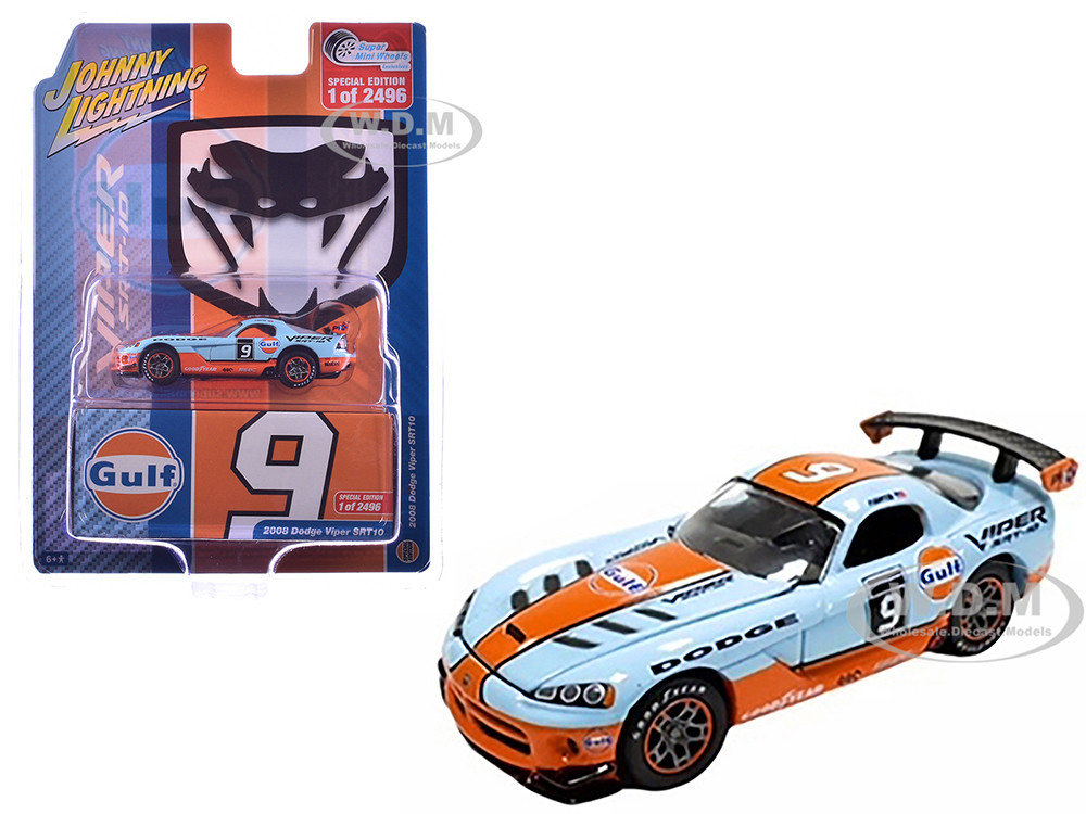Johnny Lightning 1:64 2008 Dodge Viper SRT10 #9 "Gulf Oil" Light Blue and Orange Limited Edition to 2496 pieces Worldwide 1/64 Diecast Model Car by Johnny Lightning
