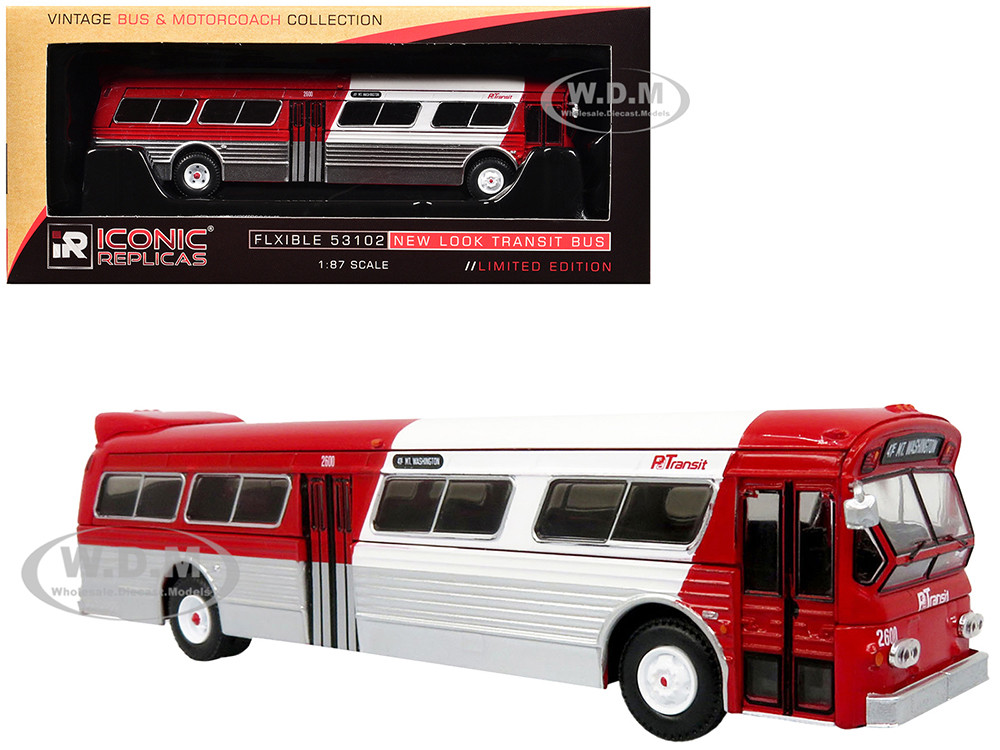 Flxible 53102 New Look Transit Bus "Pittsburgh Area Transit" Red and White "Vintage Bus & Motorcoach Collection" Limited Edition 1/87 (HO) Diecast Mod