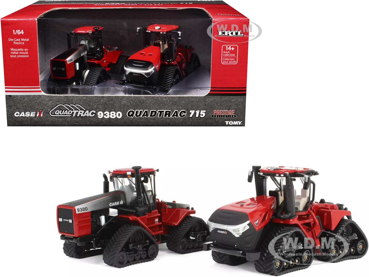 Case IH QuadTrac 9380 Tractor Red and Case IH QuadTrac 715 Tractor Set of 2 Tractors "Prestige Collection" 1/64 Diecast Models by ERTL TOMY