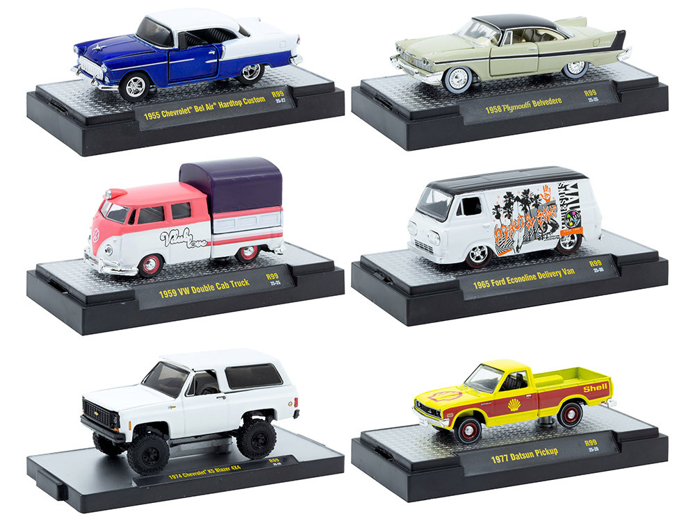 "Auto-Thentics" 6 piece Set Release 99 IN DISPLAY CASES Limited Edition 1/64 Diecast Model Cars by M2 Machines