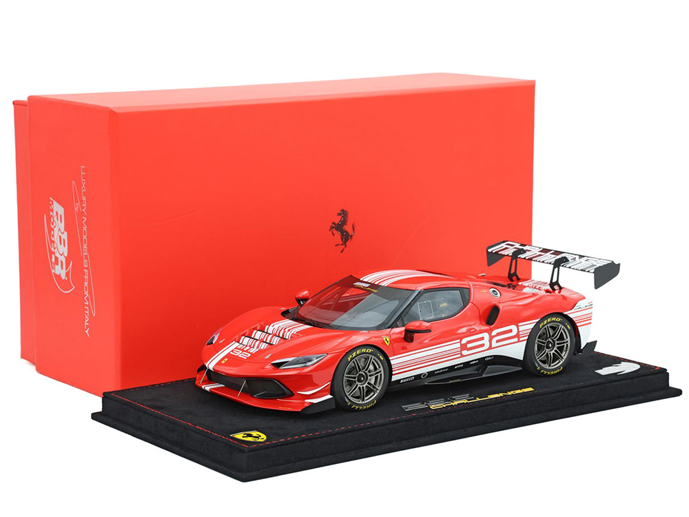 Bbr 1:18 2023 Ferrari 296 Challenge #32 "Launch Version" Red with White Stripes with DISPLAY CASE Limited Edition to 296 pieces Worldwide 1/18 Model Car by BBR
