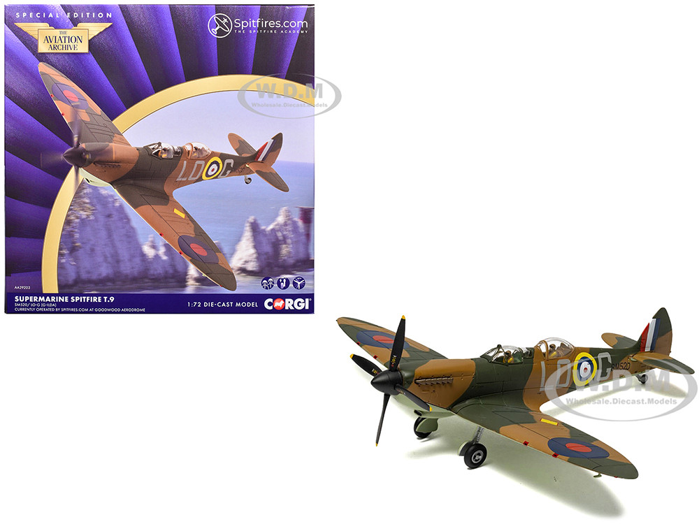 Supermarine Spitfire T.9 Aircraft "SM520, Spitfires.com, Goodwood Aerodrome" British Royal Air Force "The Aviation Archive" Series 1/72 Diecast Model