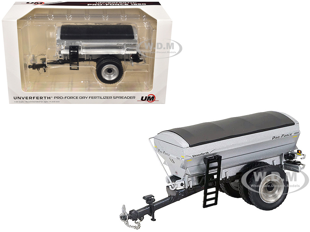Unverferth Pro-Force 1850 Dry Fertilizer Applicator with Dual Wheels Silver Metallic 1/64 Diecast Model by SpecCast