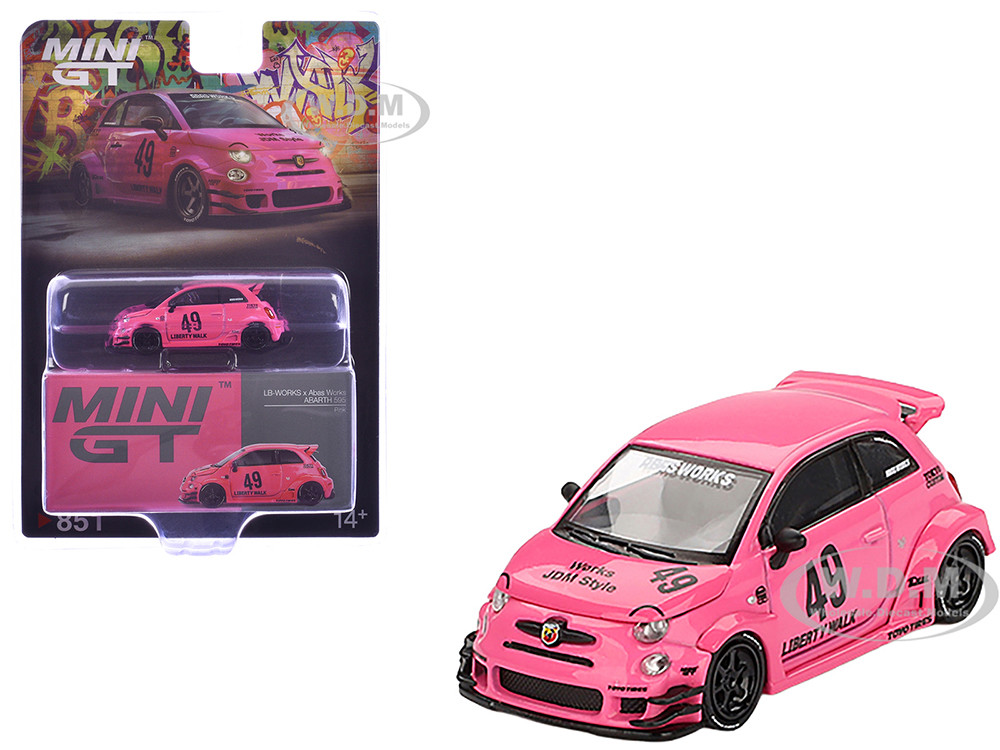 Mini GT 1:64 ABARTH 595 #49 "LB-Works x Abas Works" Pink Limited Edition 1/64 Diecast Model Car by Mini GT