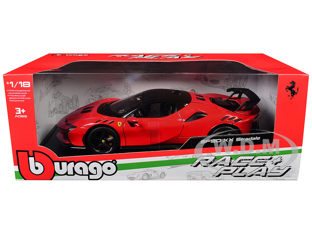 Ferrari SF90 XX Stradale Red with Black Top "Race + Play" Series 1/18 Diecast Model Car by Bburago