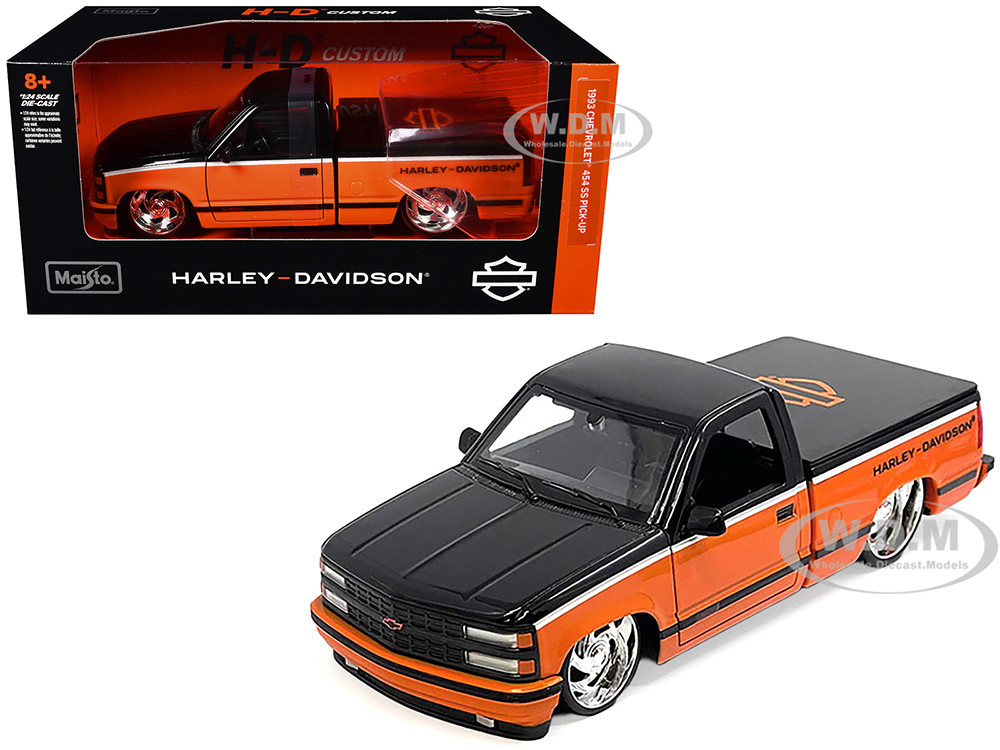 Maisto 1:24 1993 Chevrolet 454 SS Pickup Truck "Harley Davidson" Black and Orange "H-D Custom" Series 1/24 Diecast Model Car by Maisto