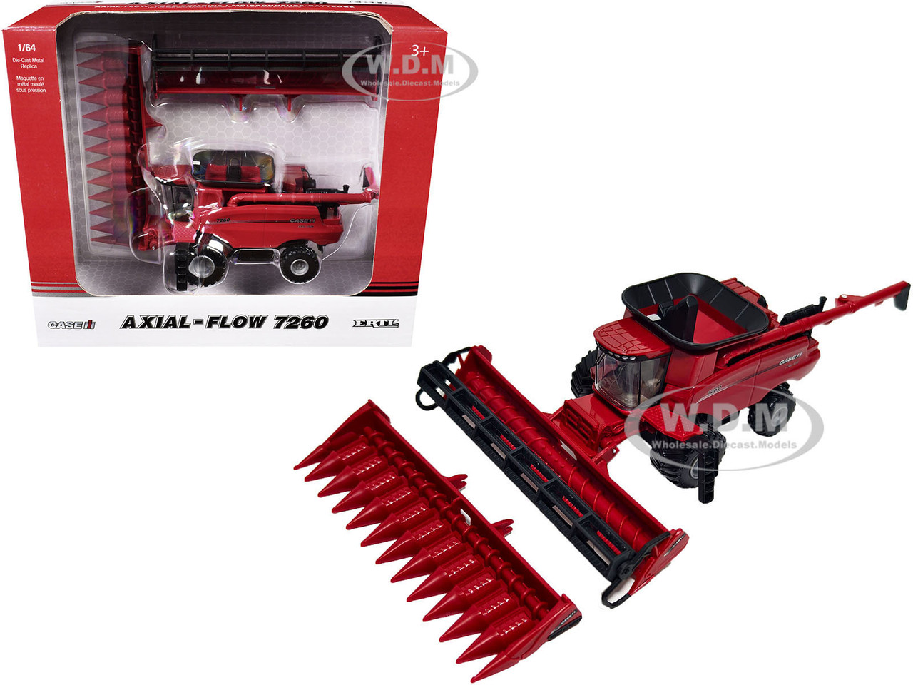 Case IH Axial-Flow 7260 Combine with 12-Row Corn Head and Draper Grain Head Red 1/64 Diecast Model by ERTL TOMY
