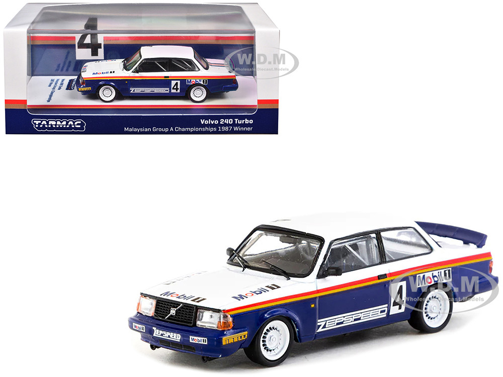 Tarmac Works 1:64 Volvo 240 Turbo #4 Per-Gunnar Andersson Winner "Malaysian Group A Championships" (1987) "Hobby64" Series 1/64 Diecast Model Car by Tarmac Works