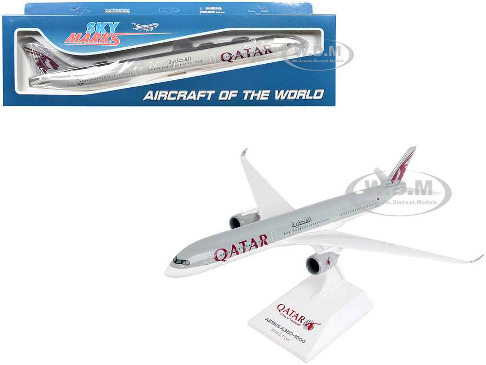 Airbus A350-1000 Commercial Aircraft "Qatar Airways" (A7-ANA) Gray with Tail Graphics (Snap-Fit) 1/200 Plastic Model by Skymarks