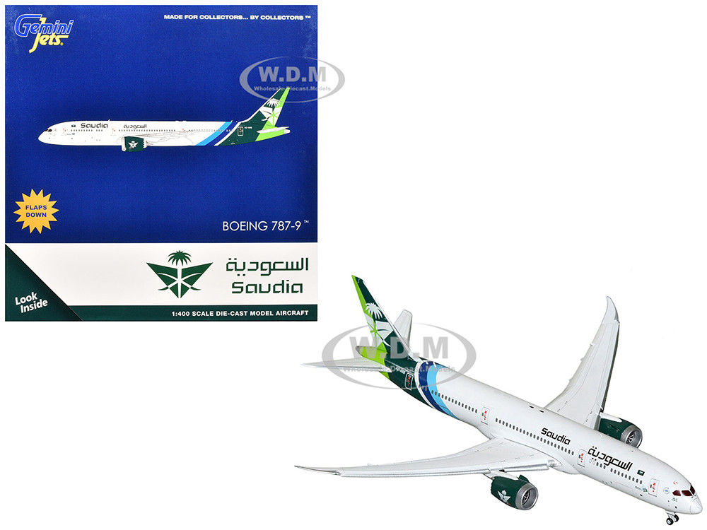 Boeing 787-9 Commercial Aircraft with Flaps Down "Saudia Airline" (HZ-ARB) White with Tail Graphics 1/400 Diecast Model Airplane by GeminiJets