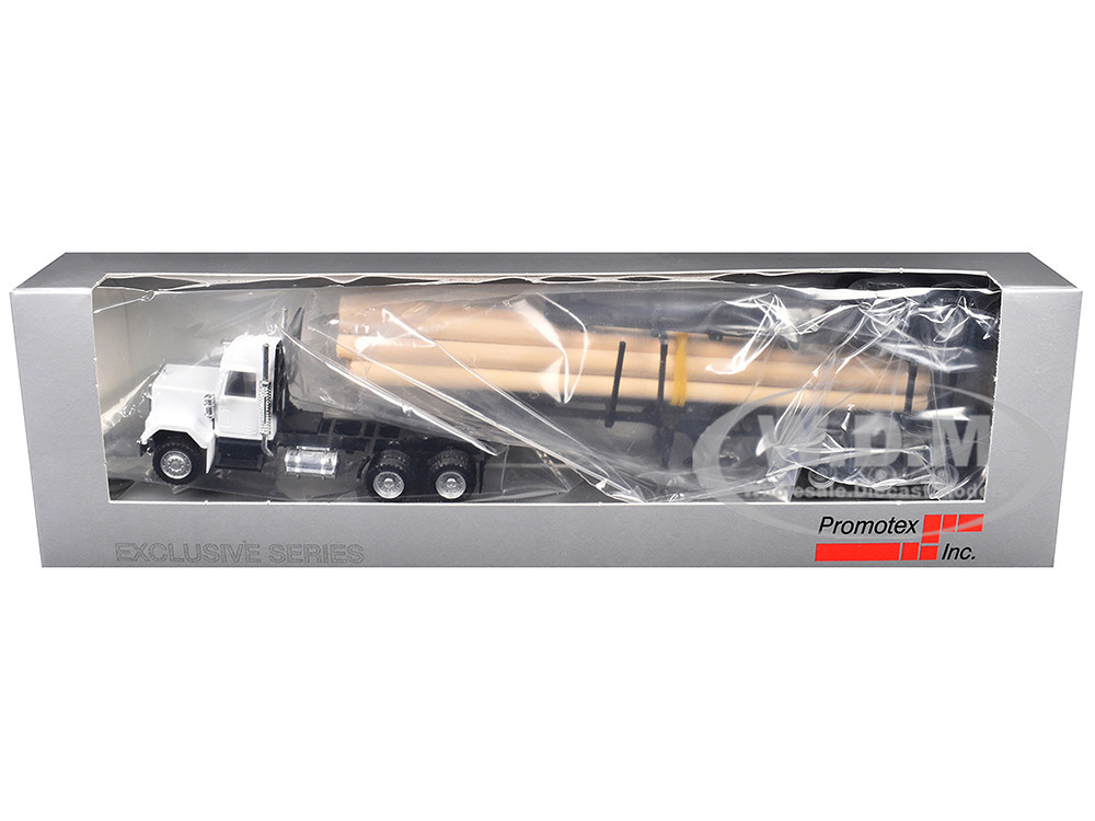 GMC Super B Log Truck and Trailer White with Log Accessories 1/87 (HO) Plastic Model Car by Promotex