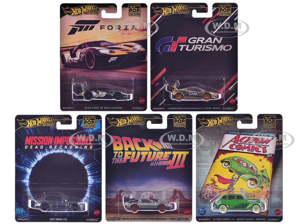 "Pop Culture 2025" 5 piece Set L "Premium Series" Diecast Model Cars by Hot Wheels