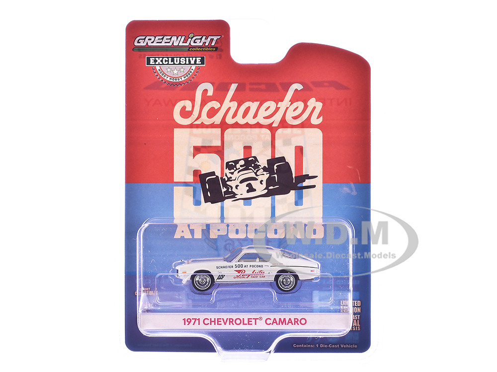 1971 Chevrolet Camaro " Schaefer 500 at Pocono Raybestos Official Pace " Interior "Hobby Exclusive" Series White 1:64 model Greenlight