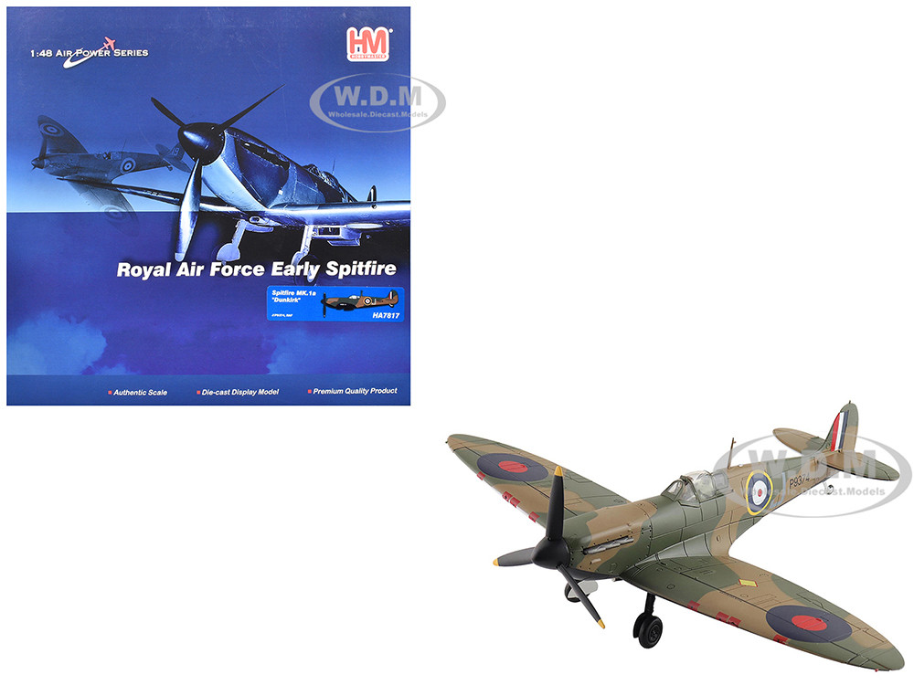 Supermarine Spitfire Mk.1a Fighter Aircraft "J/P9374, Dunkirk" British Royal Air Force "Air Power Series" 1/48 Diecast Model by Hobby Master