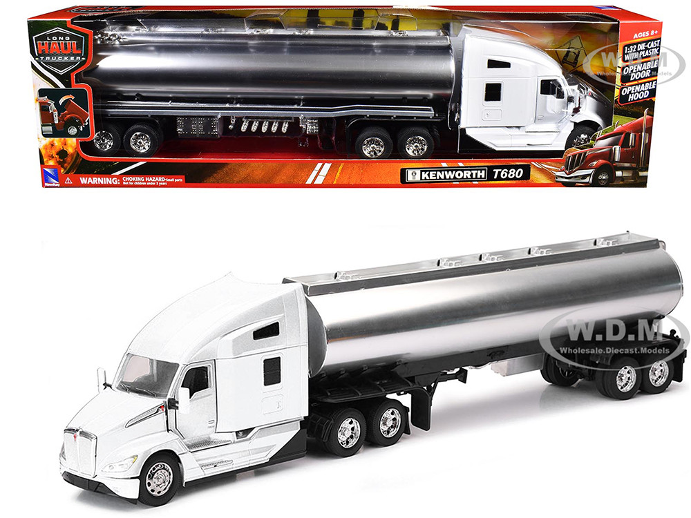 Kenworth T680 Truck White with Oil Tanker Trailer Chrome "Long Haul Trucker" Series 1/32 Diecast Model by New Ray