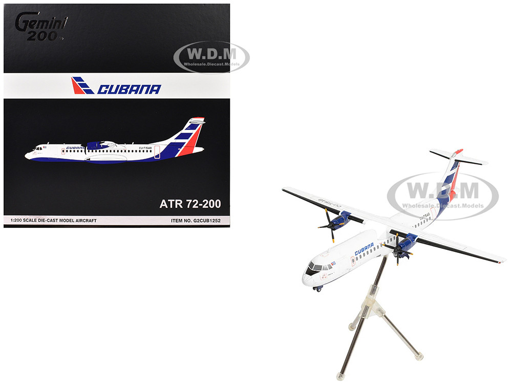 ATR 72-200 Commercial Aircraft "Cubana de Aviacion" (CU-T1548) White with Red and Blue Tail "Gemini 200" Series 1/200 Diecast Model Airplane by Gemini