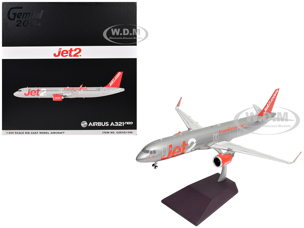 Airbus A321neo Commercial Aircraft "Jet2" (G-SUNO) Silver with Red Tail "Gemini 200" Series 1/200 Diecast Model Airplane by GeminiJets