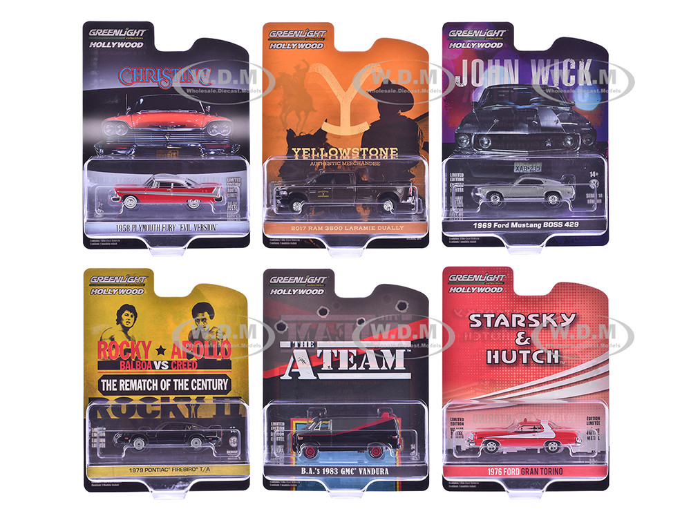 "Hollywood Greatest Hits" (2024) Set of 6 pieces 1/64 Diecast Model Cars by Greenlight