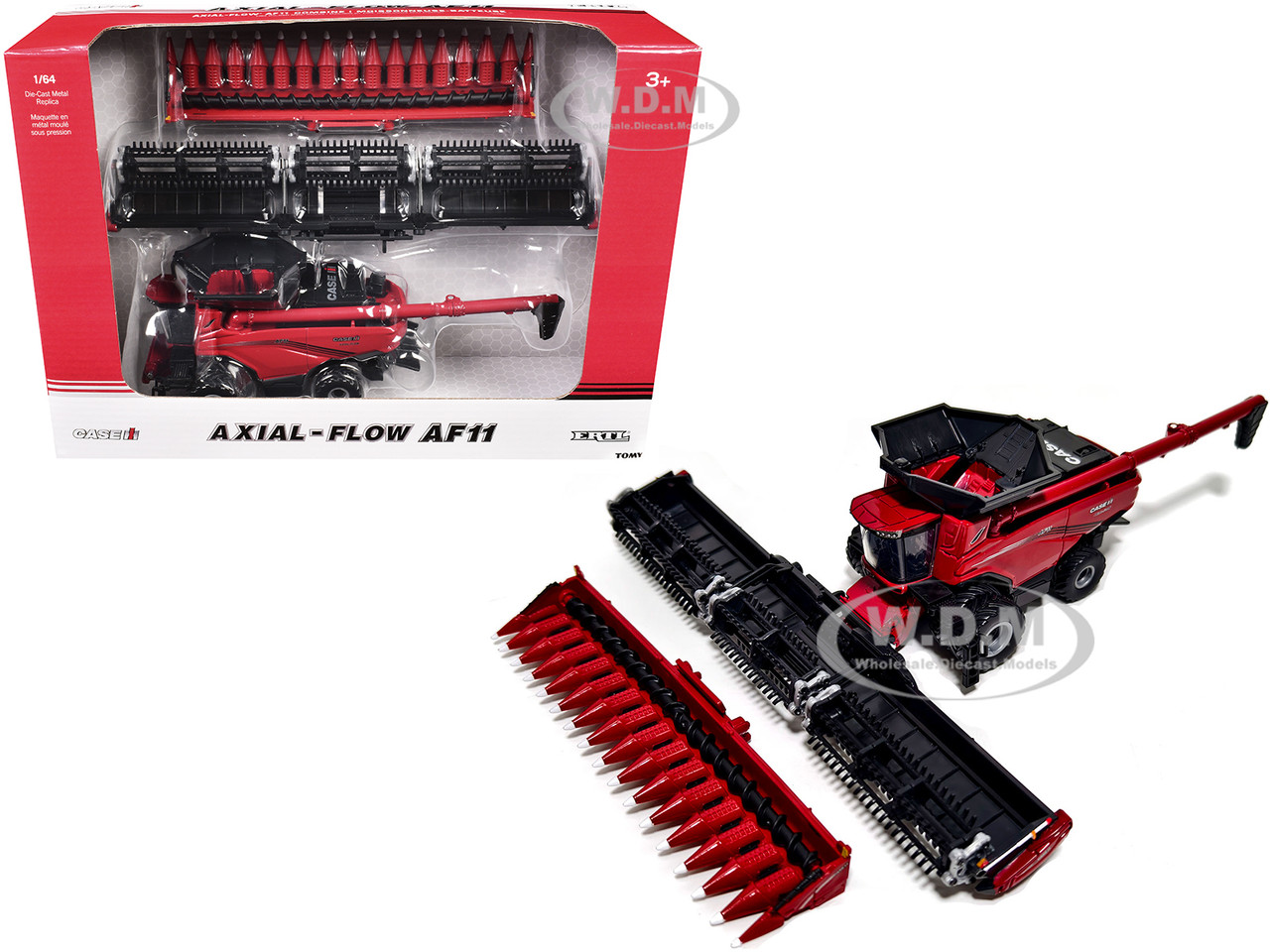 Case IH Axial-Flow AF11 Combine with 16-Row Corn Head and Draper Grain Head Red 1/64 Diecast Model by ERTL TOMY