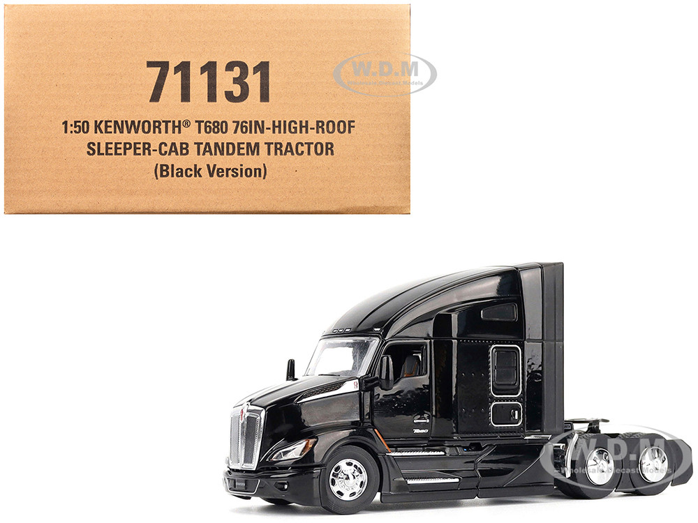 Kenworth T680 76" High Roof Sleeper Cab Truck Tractor Black "Transport Series" 1/50 Diecast Model by Diecast Masters