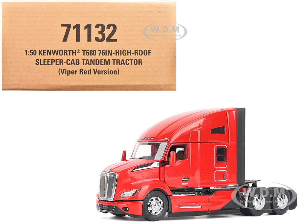 Kenworth T680 76" High Roof Sleeper Cab Truck Tractor Viper Red "Transport Series" 1/50 Diecast Model by Diecast Masters