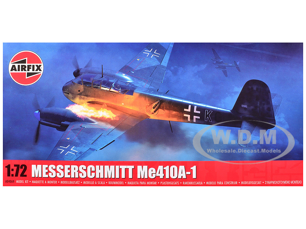 Level 2 Model Kit Messerschmitt Me410A-1 Fighter Aircraft with 2 Scheme Options 1/72 Plastic Model Kit by Airfix