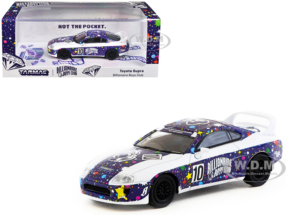 Tarmac Works 1:64 Toyota Supra RHD (Right Hand Drive) #10 "Billionaire Boys Club" Purple and White with Graphics "Hobby64" Series 1/64 Diecast Model Car by Tarmac Works