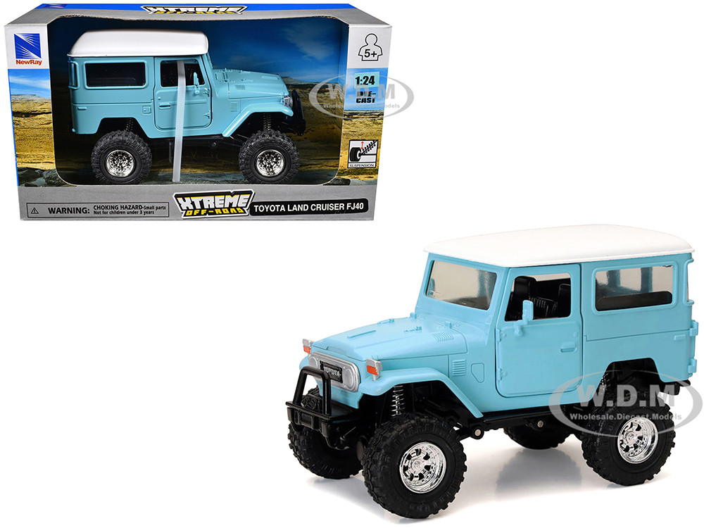New Ray 1:24 Toyota Land Cruiser FJ40 Light Blue with White Top "Xtreme Off-Road" Series 1/24 Diecast Model by New Ray