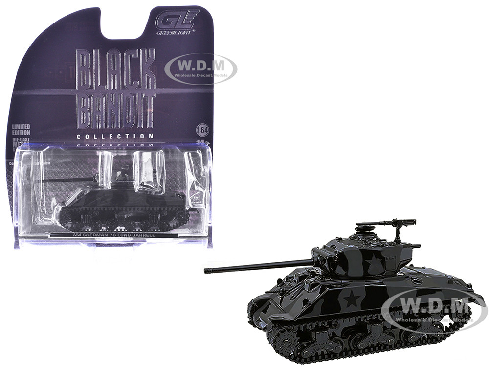 Greenlight 1:64 M4 Sherman 76 Long Barrell Tank Black Camouflage "Black Bandit" Series 30 1/64 Diecast Model Car by Greenlight