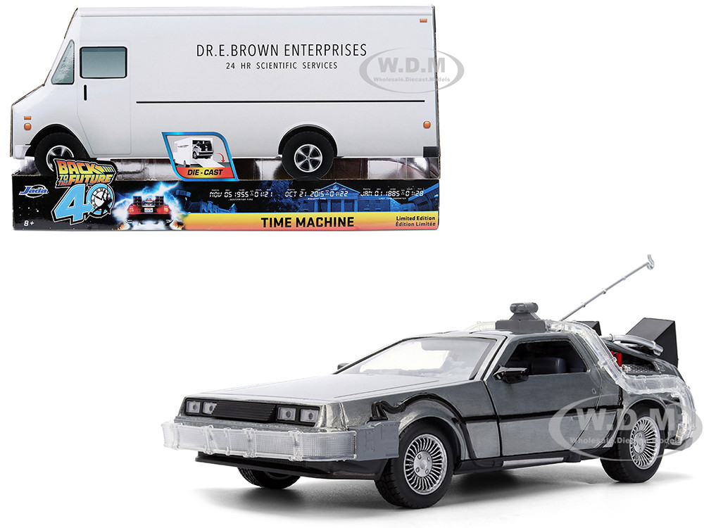 DeLorean Brushed Metal Time Machine with Lights "Back to the Future" (1985) Movie "40th Anniversary" Special Packaging "Hollywood Rides" Series 1/24 D