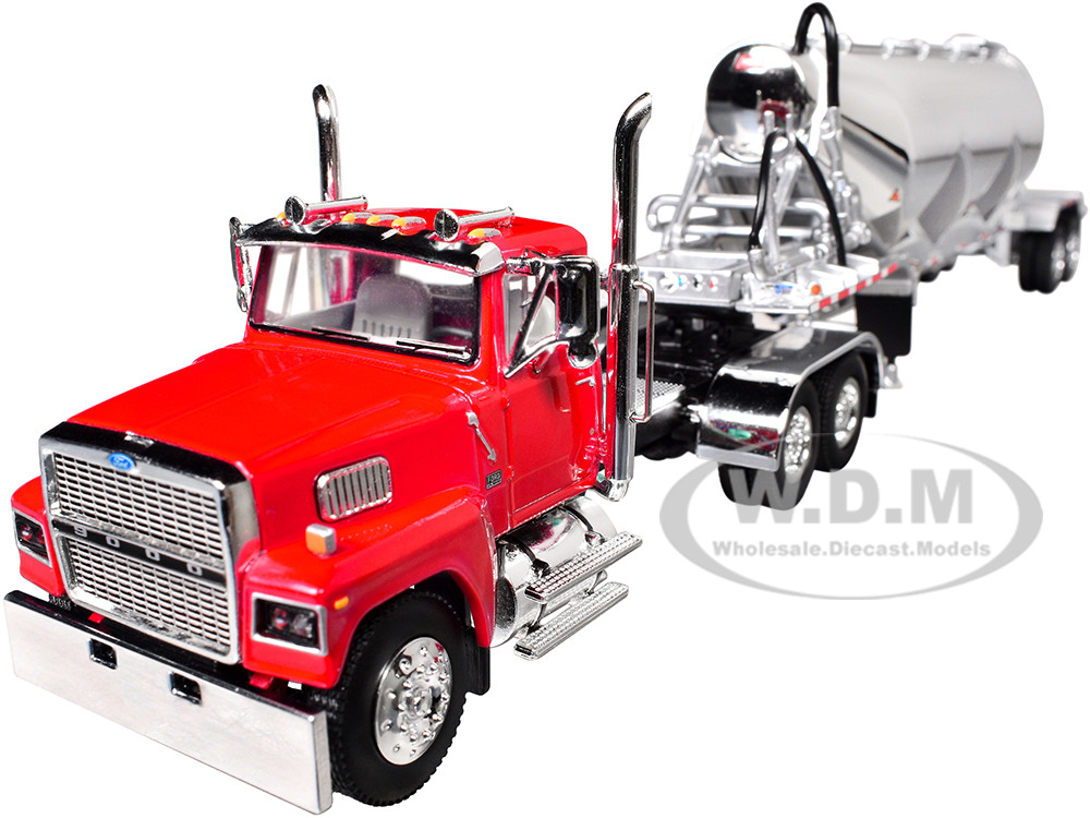Ford LTL 9000 Day Cab with Heil Pneumatic Tank Trailer Heil Red 1/64 Diecast Model by DCP/First Gear