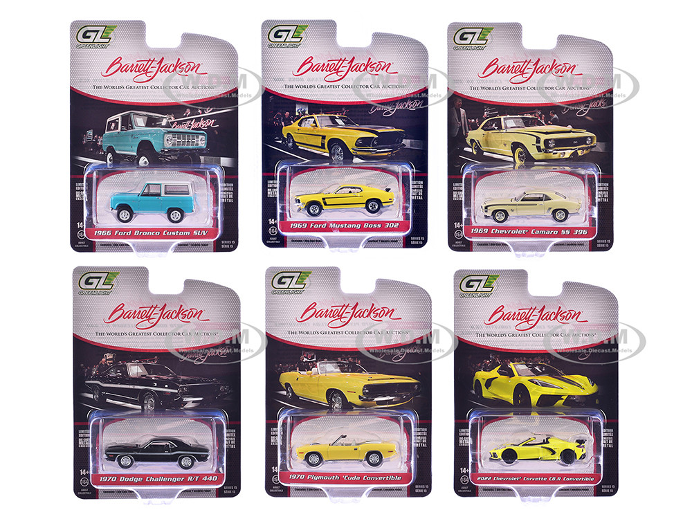"Barrett-Jackson" Series 15 Set of 6 Cars 1/64 Diecast Model Cars by Greenlight