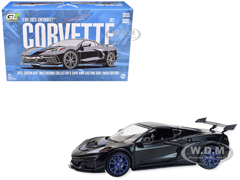 2025 Chevrolet Corvette C8 ZR1 Black with Blue Stripes with Raw Casting Dual Pack "2025 Greenlight Waltersons Collector's Expo Exclusive" 1/64 Diecast