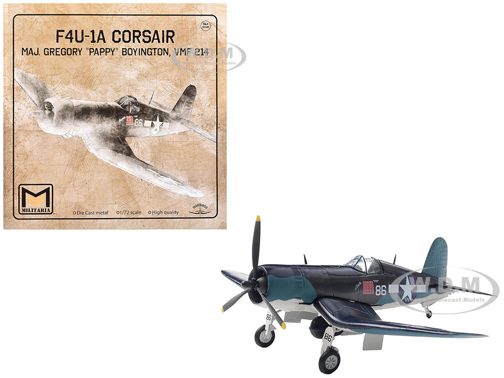 Vought F4U-1A Corsair Fighter Aircraft "Maj. Gregory "Pappy" Boyington, VMF 214" United States Marine Corps 1/72 Diecast Model by Militaria Die Cast