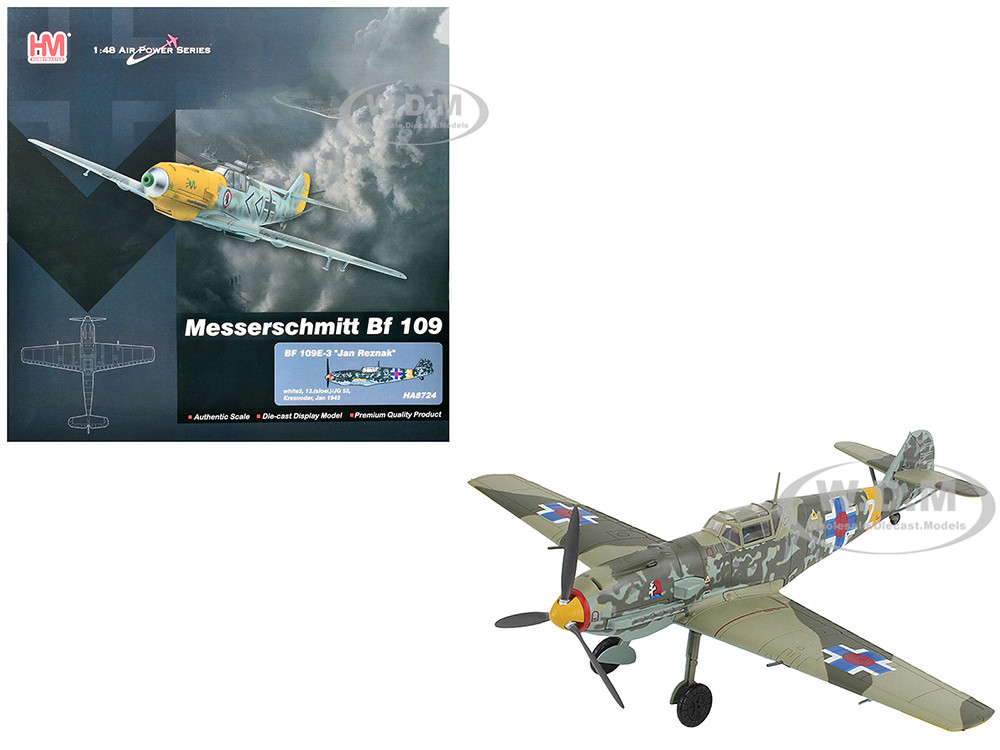 Messerschmitt Bf 109E-3 Fighter Aircraft "White 2, Jan Reznak, 13.(slow)/JG 52, Kraznodar, USSR" (1943) German Luftwaffe "Air Power Series" 1/48 Dieca