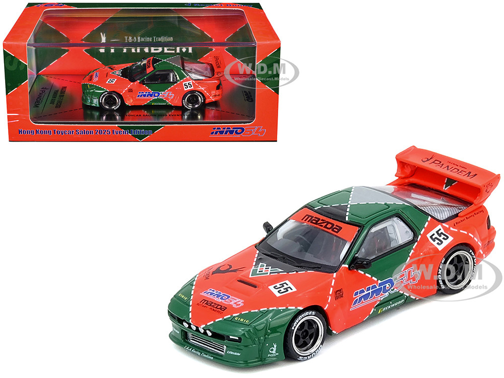 Mazda RX7 (FC3S) "Pandem Aero" RHD (Right Hand Drive) #55 Red and Green "Hong Kong Toycar Salon 2025 Event Edition" 1/64 Diecast Model Car by Inno Mod