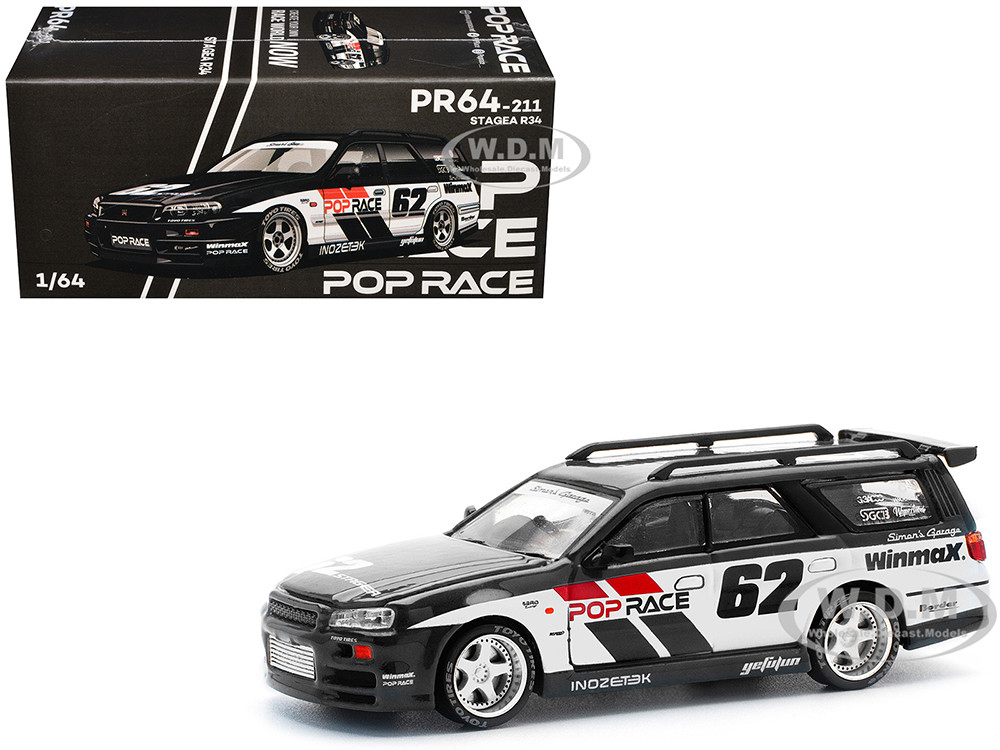 GT-R Stagea RHD (Right Hand Drive) #62 "Simon's Garage" Sides Black 1:64 model Pop Race