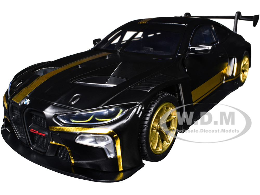 Motormax 1:24 BMW M4 GT3 Matt Black with Gold Stripes "Midnight Eclipse" Series 1/24 Diecast Model Car by Motormax