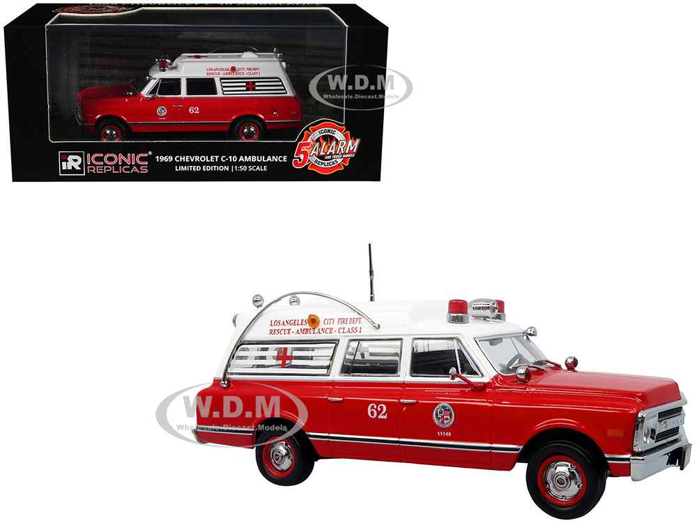 1969 Chevrolet C-10 Ambulance "Los Angeles City Fire Department" Red and White "5 Alarm" Series Limited Edition 1/50 Diecast Model by Iconic Replicas