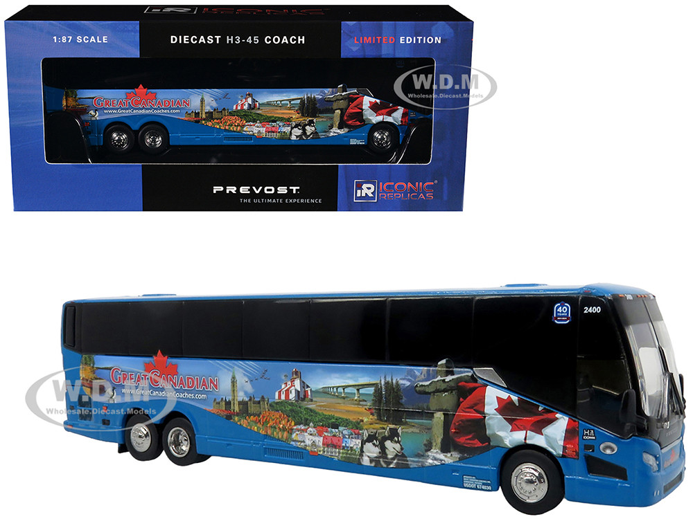 Prevost H3-45 Coach Bus "Great Canadian Coaches" Blue with Graphics Limited Edition 1/87 (HO) Diecast Model by Iconic Replicas