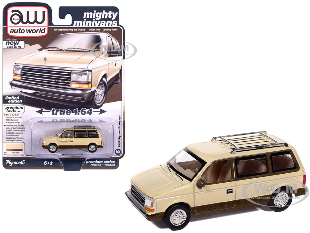 1987 Plymouth Voyager Van Light and Golden 2-Tone "Mighty Minivans" Series Bronze 1:64 model Auto World