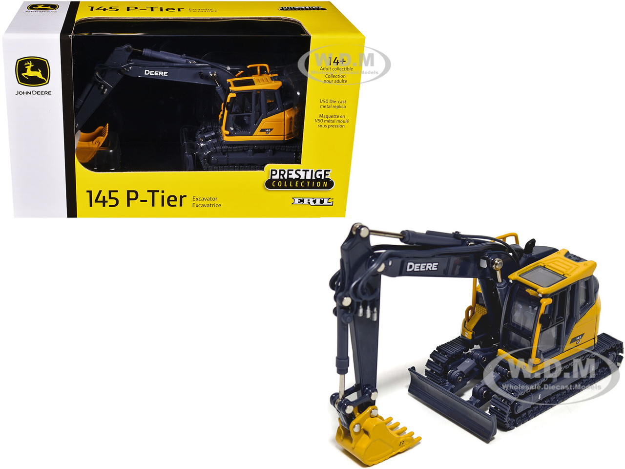 John Deere 145 P-Tier Excavator Yellow and Gray "Prestige Collection" 1/50 Diecast Model by ERTL TOMY