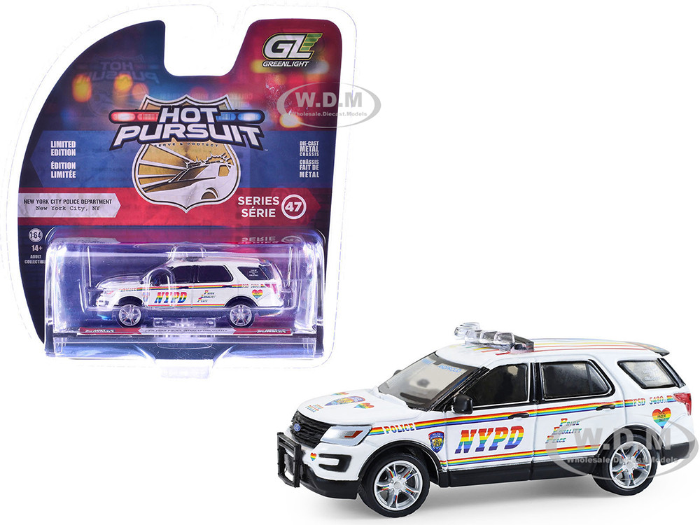 2016 Ford Police Interceptor Utility New York Police Department NYPD Pride Livery White with Rainbow Stripes Hot Pursuit Series 47 164 Diecast 2016 Ford Police Interceptor Utility New York Police Department NYPD Pride Livery White with Rainbow Stripes Hot Pursuit Series 47 164 Diecast