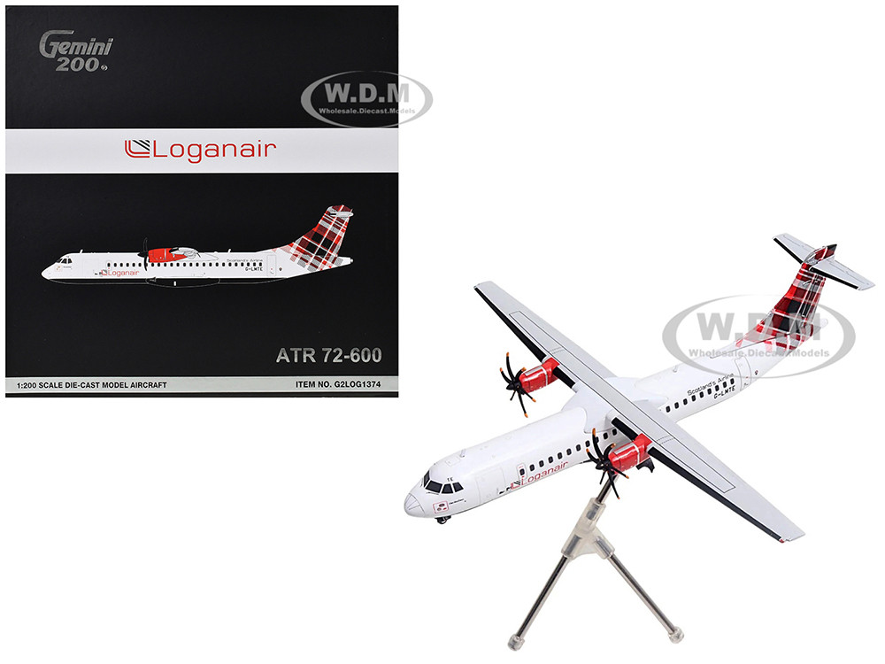 ATR 72-600 Commercial Aircraft "Loganair - Scotland's Airline" (G-LMTE) White with Red Plaid Tail "Gemini 200" Series 1/200 Diecast Model Airplane by