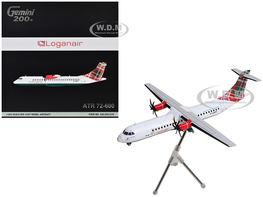 ATR 72-600 Commercial Aircraft "Loganair - Isle of Man's Airline" (G-LMTF) White with Green and Red Plaid Tail "Gemini 200" Series 1/200 Diecast Model