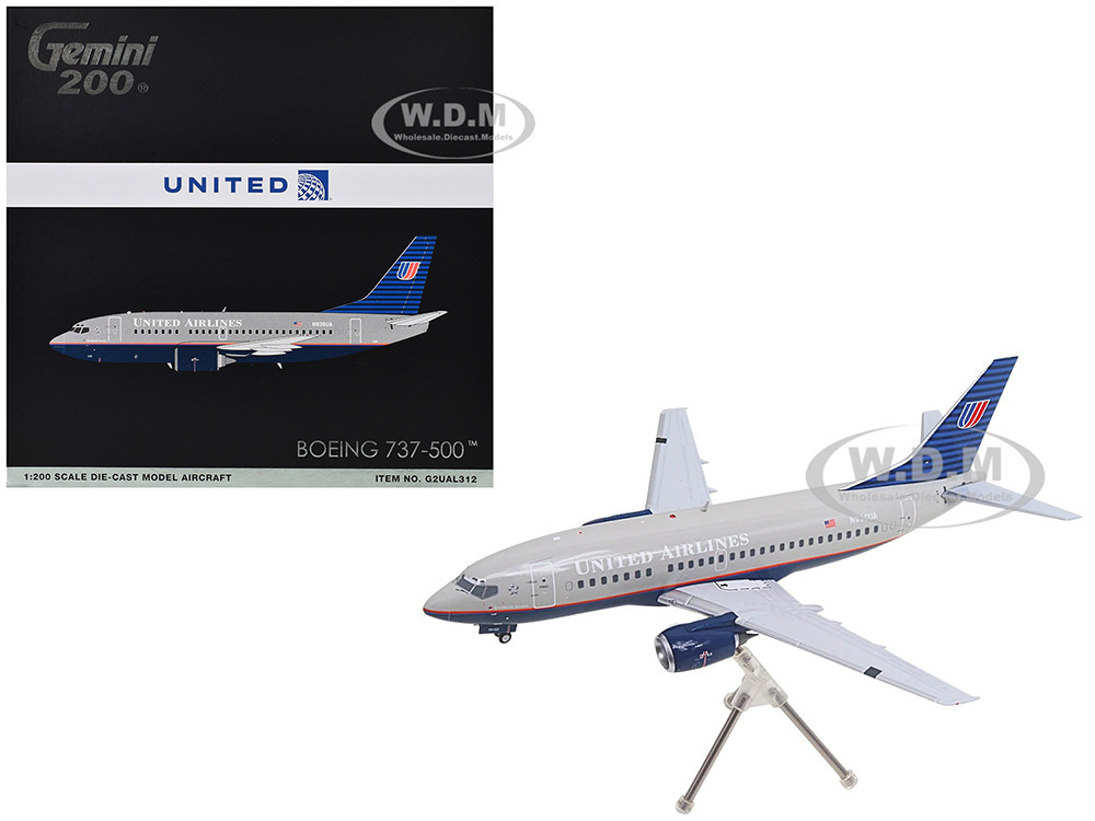 Boeing 737-500 Commercial Aircraft "United Airlines - Classic 737 Series" (N936UA) Gray with Blue Tail "Gemini 200" Series 1/200 Diecast Model Airplan