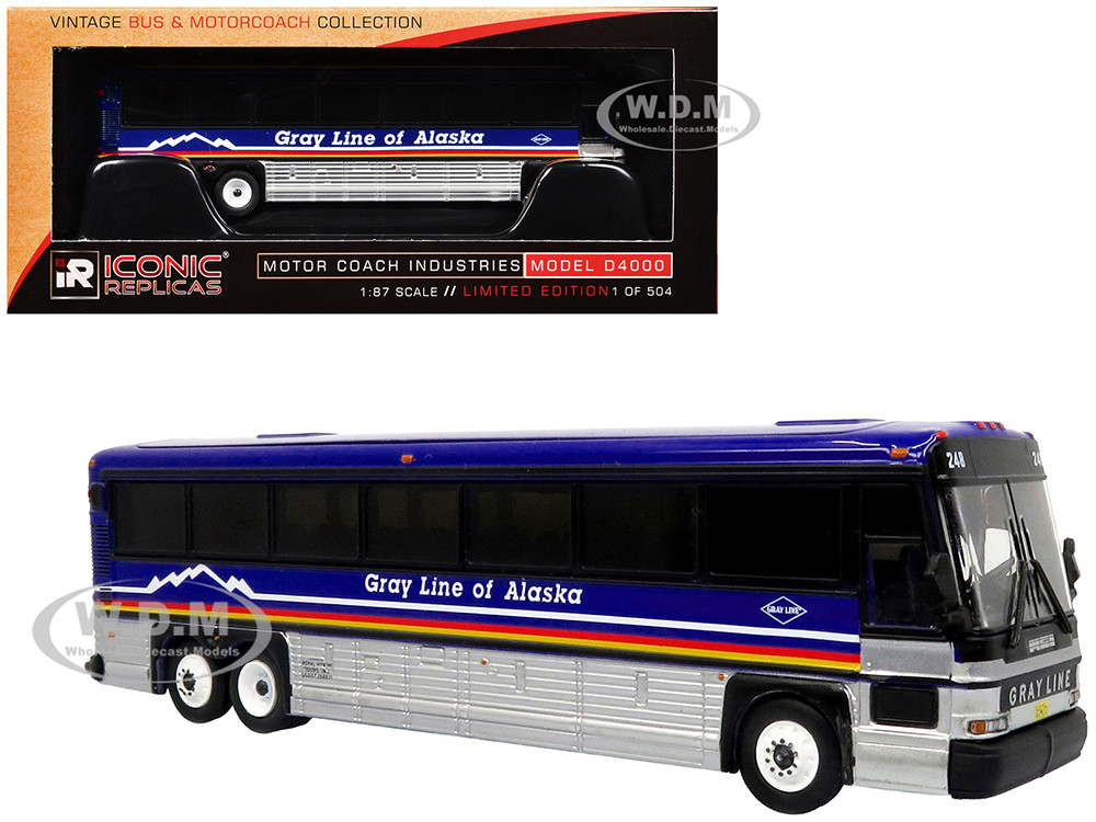 2001 MCI D4000 Coach Bus "Gray Line of Alaska" Dark Blue with Stripes "Vintage Bus & Motorcoach Collection" Limited Edition to 504 pieces Worldwide 1/