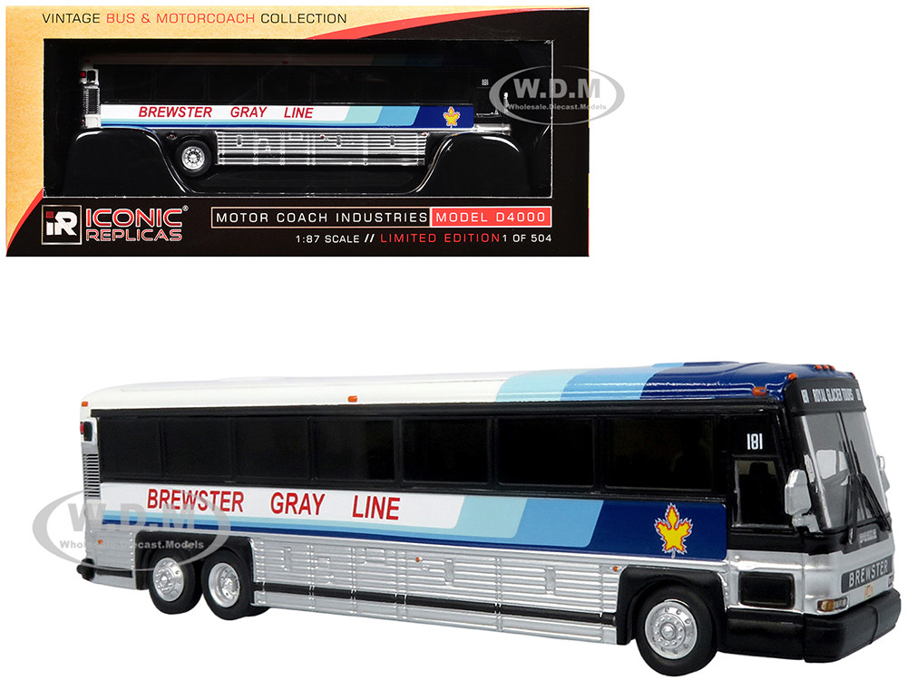2001 MCI D4000 Coach Bus "Brewster Gray Line" White with Blue Stripes "Vintage Bus & Motorcoach Collection" Limited Edition to 504 pieces Worldwide 1/